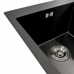 Кухонна мийка PVD чорна 78x48 на дві чаші Platinum Handmade HDB (круглий сифон, 3.0/0.8), Чорний - мініатюра 4