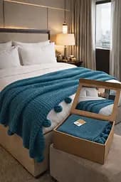 Плед вязаный двуспальный 200х220 см синий TC303376191