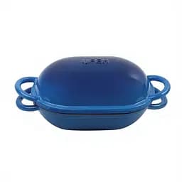Чавунна овальна форма для випікання хліба з кришкою 25×17×15 (см) форма для хліба в духовку Синій Premium Cookware HP-1-23-BLUE