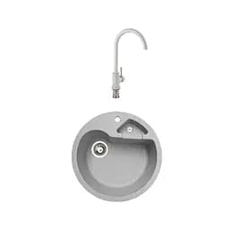 Гранітна мийка з краном круглої форми WIZ № 6 500х500 мм (Сіра)