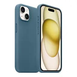 Кожаный чехол-панель для Apple iPhone 15, FAKE Leather Case, голубой, искусственная кожа, премиум, противоударный, защита всего корпуса, с мягкой подкладкой, поддержка MagSafe и беспроводной зарядки, ArmorStandart (ARM76292) - мініатюра 3