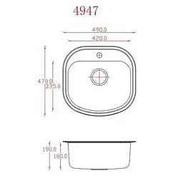 Мийка кухонна Kraft 4947 E заокруглені кути 490х470х180 мм Satin 0,8 мм Satin 30412 - мініатюра 2