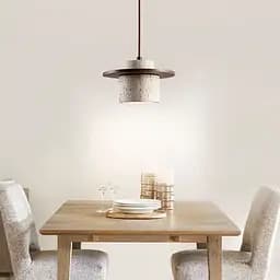 Світильник із підвісним травертиновим корпусом та дерев'яною фурнітурою Ø21х15 см | Line F | Арт. SC12/1