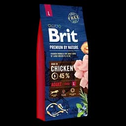 Набір: сухий корм для собак великих порід Brit Premium Dog Adult L з куркою 15 кг + корм для дорослих собак MAU PAW Шматочки в соусі з птицею 415 г + корм для дорослих собак MAU PAW Шматочки в желе з індичкою та печінкою 415 г - мініатюра 2