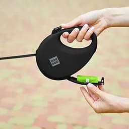 Повідець-рулетка для собак Waudog R-leash з контейнером для пакетів, світловідбивна стрічка, М до 20 кг, 5 м чорний - мініатюра 8