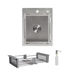 Кухонная мойка Lidz Handmade H4050 интегрированная Brushed в комплекте с дозатором и корзиной, Нержавеющая сталь