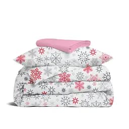 Дитяча постільна білизна фланель Cosas SNOWFLAKES CS12 110х140см (Flannel_SnowflakesGrayRedWhite_El80-16Bubble_140)