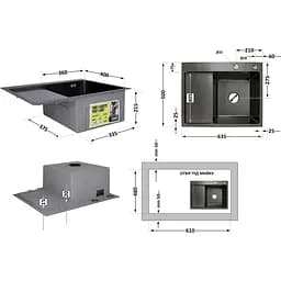 Мийка для кухні Lidz Handmade H6350BR інтегрована крило праворуч 3.0/1.0 мм Brushed Black PVD (LDH6350BRPVD45590) - мініатюра 10