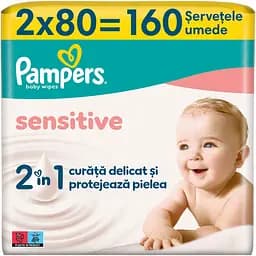 Дитячі вологі серветки Pampers Sensitive 160 шт. (2 упаковки x 80 шт.)