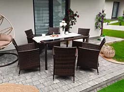 Комплект меблів з ротанга GardenLine SAD1692 (стіл + 6 крісел з бежевими подушками), темно-коричневий - мініатюра 4