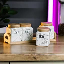 Набір банок для сипучих продуктів 4 штуки по 300 мл з бамбуковою кришкою Yiwu HP1210 - мініатюра 9