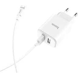 Блок живлення - адаптер мережевий Hoco Victoria C62A 2USB 2.1 А + кабель Lightning білий