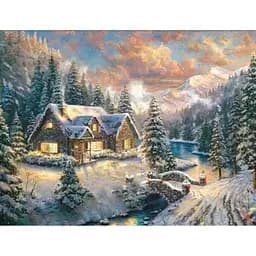 Алмазна мозаїка 40*50 см зі стразами на підрамнику повна викладка Зимовий пейзаж Зима