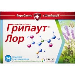 Льодяники для порожнини рота Euro Lifecare Грипаут Лор 24 льодяники в блістерах (4834001)