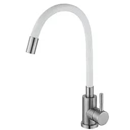 Смеситель для кухни Zerix LUX-011 с белым силиконовым изливом ZX4877 Нержавеющая сталь