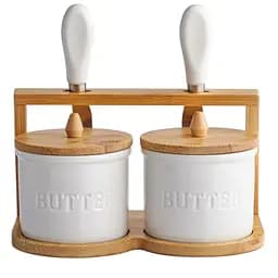 Набор масленок для сливочного масла 2 (шт) с ножами на бамбуковой подставке Yiwu SCT-641