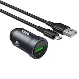 Адаптер автомобильный HOCO Micro USB cable Energy single-port QC3.0 car charger Z62 1USB 18W темно серый