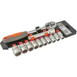 Набір головок торцевих Sthor квадрат 1/2", М10-24 мм з тріщаткою і подовжувачем 12 шт. (58633)