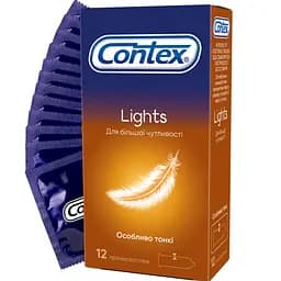 Презервативи латексні Contex Lights з силіконовою змазкою, особливо тонкі, 12 шт. (3004638)