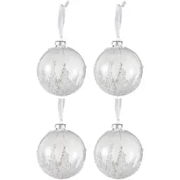 Ялинкові скляні кулі J-line прозорі з бісером 10 см 4 шт. (97518)
