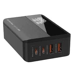 Сетевое зарядное устройство ColorWay Power Delivery GaN, черный, 100 Вт, 2xType-C (PD 3.0)/2xUSB (QC 3.0), LED дисплей, Auto ID