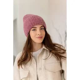 Женская зимняя шапка Лили Травка из ангоры 80% с узором и флисовой подкладкой Розовый