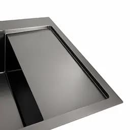 Кухонна мийка чорна Platinum PVD Handmade 65x50 L(квадратний сифон 3,0/1), Чорний - мініатюра 4