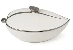 Салатница в форме листа с крышкой стильная керамическая миска Белый с серебряным