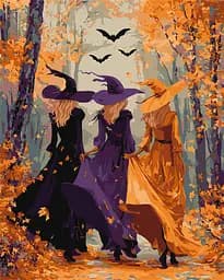 Набор для рисования по номерам "Три відьми у лісі" Ideyka 40х50см КНО8691