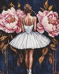 Алмазна мозаїка на підрамнику Балерина з рожевими півоніями Ideyka 40х50см AMO8346