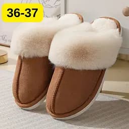 Жіночі домашні капці з хутром Slippers теплі м’які закриті тапочки для дому 36-37 коричневі KT8003811 - мініатюра 2