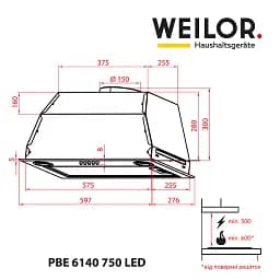 Витяжка повновбудована WEILOR PBE 6140 SS 750 LED - мініатюра 9