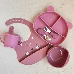 Набір Ведмедики BPR img_e6683 залізні прилади pink поїльник з трубочкою ПРЕМІУМ якість