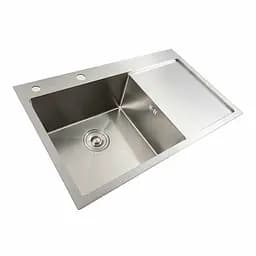 Кухонна мийка нержавійка 78x48 L Platinum Handmade (два отвори, круглий сифон 3,0/0,8), Нержавіюча сталь - мініатюра 4