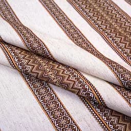 Лляна тканина з українським орнаментом "Рандеву коричневий" (від 1 м)