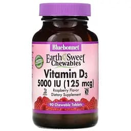 Витамин D3 Bluebonnet Nutrition Earth Sweet Chewables со вкусом малины 125 мкг 90 таблеток