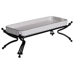 Порцелянове блюдо для сервірування на металевій підставці 25×10.5×9 (см) блюдо для подачі закусок Білий із чорним Yiwu LB-1566B