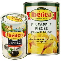 Набір: ананас Iberica ручна нарізка 565 г + маслини Iberica великі без кісточки 420 г