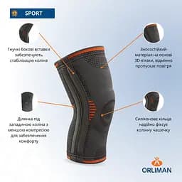Спортивний напівжорсткий наколінник з пластиковими бічними вставками Orliman OS 6212 M/3 (обхват коліна 41-48)