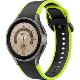 Ремінець для Samsung Galaxy Watch 5 Pro 45mm - чорно-зелений ширина кріплення 20мм силікон розмір L Watchbands Double Line (W12-5WB61153069)