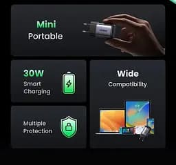 Блок зарядний адаптер Ugreen CD319 Nexode 30W мережеве зарядне темно сіре - мініатюра 3