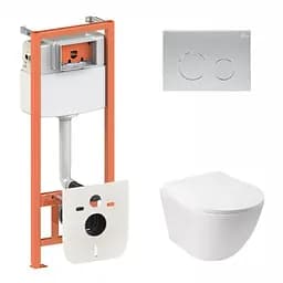 Набор: Qtap Jay Ultra Quiet унитаз подвесной QT07335177W + Nest комплект инсталляции 4в1 (круглая клавиша Satin) QT0133M425 + M11111SAT