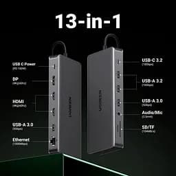 Док-станція USB3.2 Type-C --> HDMIx2,4K60Hz/4xUSB-A/2xUSB-C3.2/DP4K60Hz/RJ45/SD/TF/AUX PD 100W CM681 - мініатюра 6