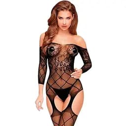 Бодистокинг с флористическо-геометрическим орнаментом Penthouse - Top-Notch Black XL
