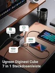 Мережевий зарядний пристрій Ugreen CD268 3-контактна розетка DigiNest Cube 65W 2*USB+2*USB-C Power Strip GaN (60113) - мініатюра 2
