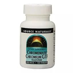 Хром Source Naturals Chromemate Chromium GTF 200 mcg Yeast-Free, 120 таблеток