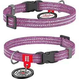 Нашийник для котів та дрібних порід собак Waudog Re-cotton з QR паспортом, відновлена бавовна, світловідбиваючий, пластикова пряжка, XS, Ш 10 мм, фіолетовий
