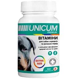 Витамины для собак Unicum Premium Extra Size Здоровые кости и зубы 100 таблеток по 2 г