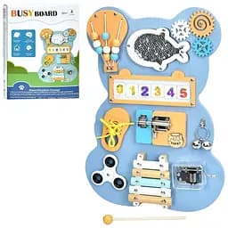 Развивающий бизиборд MD 1525 в форме мишки с буквами, цифрами и сенсорными элементами