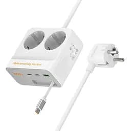 Мережевий зарядний пристрій подовжувач Hoco AC28 USB/3 Type-C PD 45W 2 розетки 2m білий - мініатюра 3
